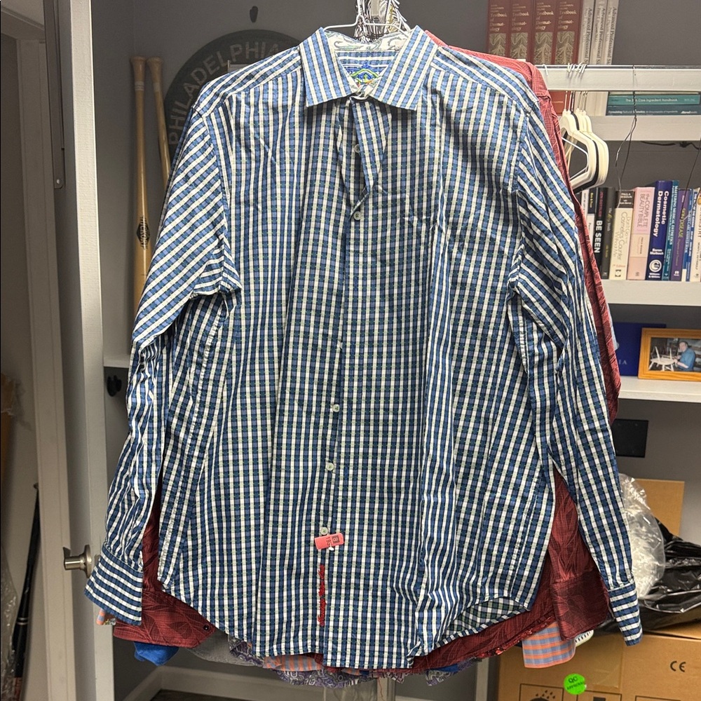 Robert Graham Blue and White Striped Shirt